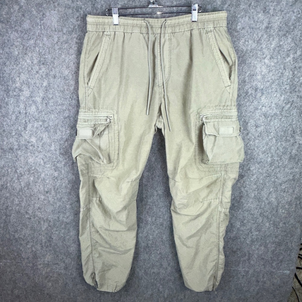 Aeropostale Utility Pants Mens Large Tan Active Cargo Jogger Nylon Paratrooper